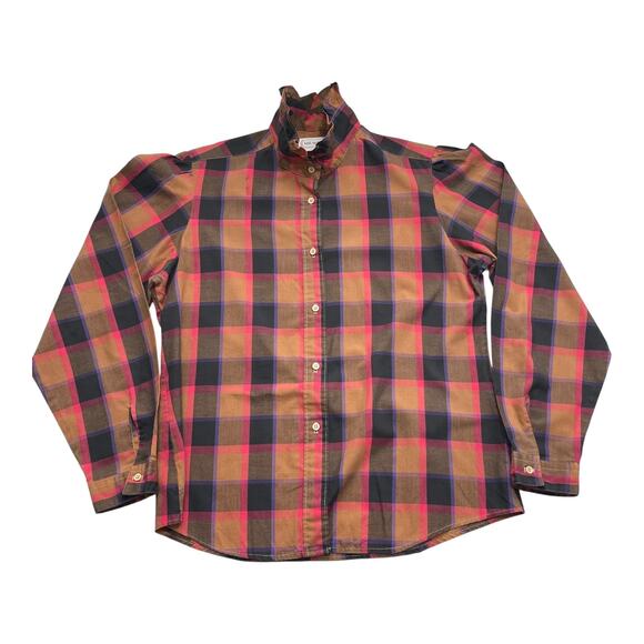 Vintage Mr. Witt USA Plaid Ruffle Collar Blouse Size 14 Made in USA 70s 80s - Picture 4 of 12